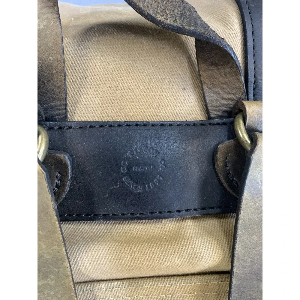 VTG CC Filson Co. Seattle Tan Canvas Leather Backpack Adjustable Straps Buckle